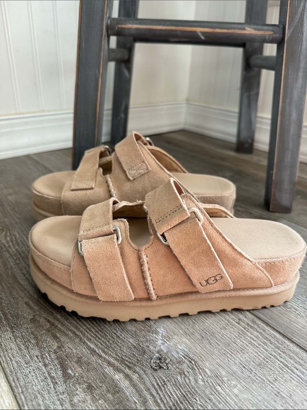 UGG Women's Chestnut Suede Platform Double-Strap Slides